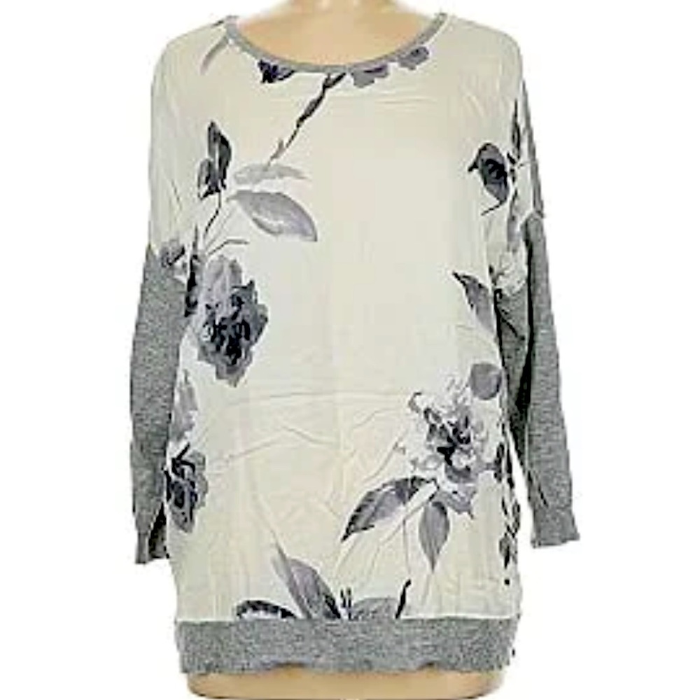 Joules Knitwear Gray Lightweight Sweater With Floral Satin Front NWT 14 Boho